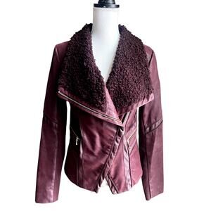 Guess faux leather chic burgundy asymmetric jacket size S